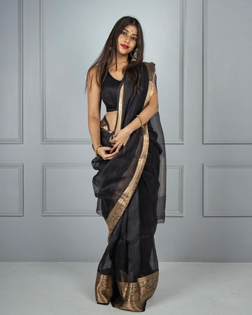 Banarasi Organza saree in Black, adorable festive wear