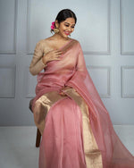 Banarasi Organza saree in light pink, adorable festive wear - Ibis Fab