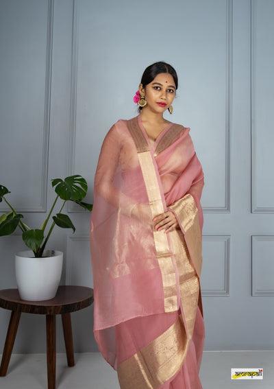 Banarasi Organza saree in light pink, adorable festive wear