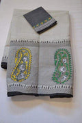 Beautiful Grey Colored  Festive Printed  Pure Linen Saree