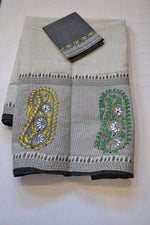 Beautiful Grey Colored Festive Printed Pure Linen Saree - Ibis Fab
