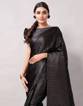 Black Plain Half Pleated Japan Silk Satin Saree