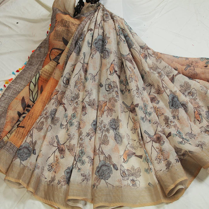 Breathtaking Beige Colored Casual Wear Pure Linen Saree