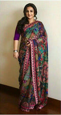 Charming Green colored Flowered Partywear Linen Designer Printed Saree