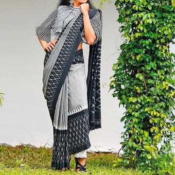 Checks Design, Printed Pure Linen Saree