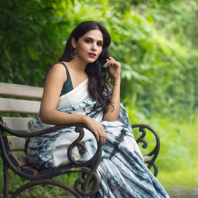 Classy White Colored Festive Printed Pure Linen Saree - Ibis Fab