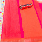 Delightful Orange Colored Festive Wear Pure Linen Designer Saree - Ibis Fab