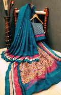 Demanding Pure Linen Rama Colored Casual Printed Saree