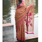 Deserving Copper Colored Festive Wear Pure Linen Designer Saree - Ibis Fab