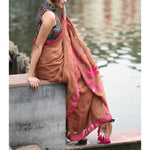 Deserving Copper Colored Festive Wear Pure Linen Designer Saree - Ibis Fab