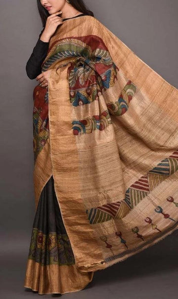 Desirable Black And Cream Festive Wear Pure Linen Saree