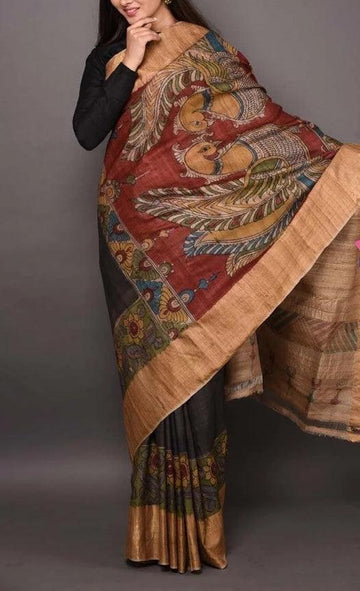 Desirable Black And Cream Festive Wear Pure Linen Saree