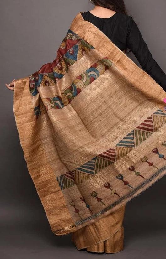 Desirable Black And Cream Festive Wear Pure Linen Saree