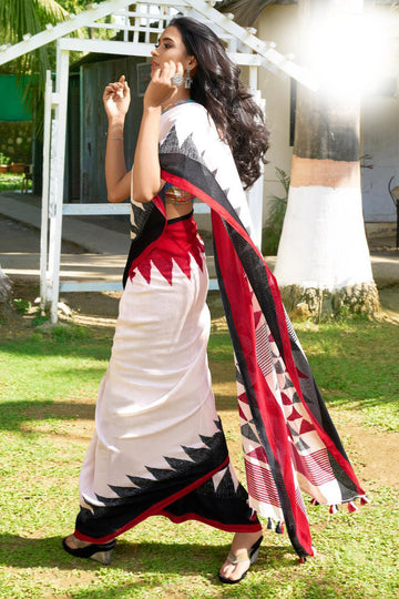 Desirable White Festive Wear Woven Linen Silk Saree