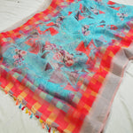 Energetic Sky Blue Colored Partywear Embroidered Linen Saree - Ibis Fab