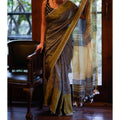 Entrancing Grey Colored Festive Wear Pure Linen Designer Saree