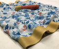 Excellent White And Blue Colorder With Gold Border Pure Linen saree