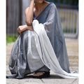 Exceptional  Grey  Colored Festive Wear Pure Linen Designer Saree