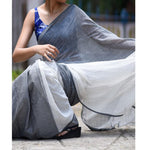 Exceptional Grey Colored Festive Wear Pure Linen Designer Saree - Ibis Fab