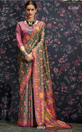 Exotic Green And Pink colored Designer Printed Pure Linen Designer Saree