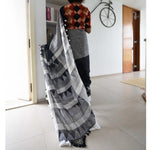 Exotic Grey And Black Colored Festive Wear Pure Linen Designer Saree - Ibis Fab
