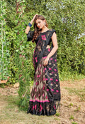 Eye-catching Pure Linen Black Colored Casual Printed Saree