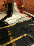 Fairy-tale White Colored Party Wear Pure Linen Printed Saree