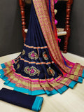 Fantastic Pure Linen Blue Colored Casual Printed Saree