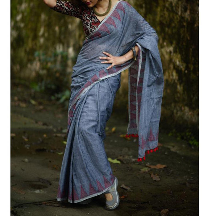 Flamboyant Blue  Colored Festive Wear Pure Linen Designer Saree