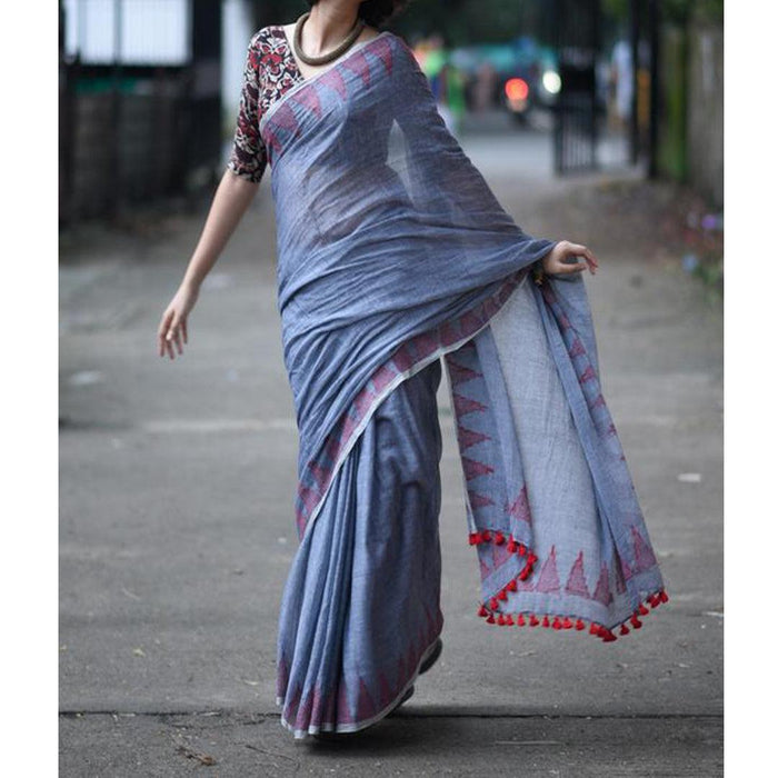 Flamboyant Blue  Colored Festive Wear Pure Linen Designer Saree