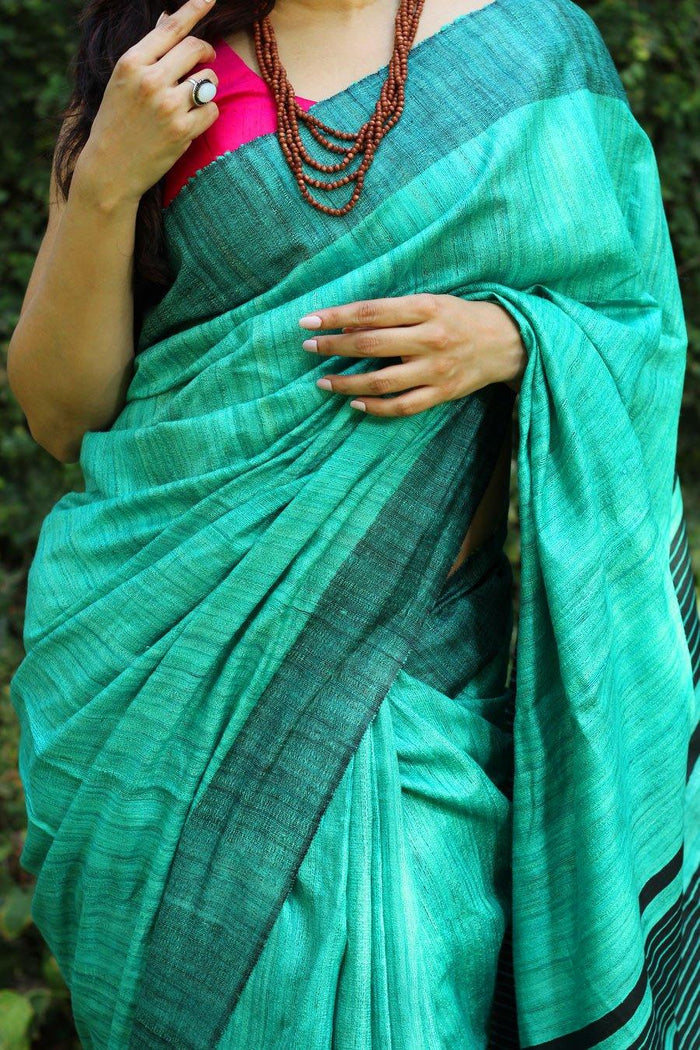 Flattering Light Blue Colored Printed Pure Linen Saree