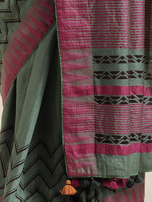 Flattering  Mint Colored  Festive Wear Printed  Pure Linen Saree