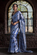 Flattering Purple Colored Festive Wear Printed Pure Linen Saree - Ibis Fab