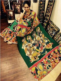 Flaunt Green and Cream colored Kalamkari Linen Designer Printed Saree
