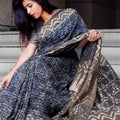 Flaunt Navy Blue  Colored Party Wear Pure Linen Printed Saree