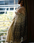 Flirty Cream Colored Party Wear Printed Pure Linen Saree
