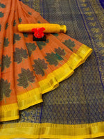 Gleaming Orange Colored Casual Printed Fancy Cotton Saree - Ibis Fab