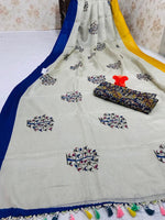 Gleaming Pure Linen White Colored Casual Printed Saree - Ibis Fab