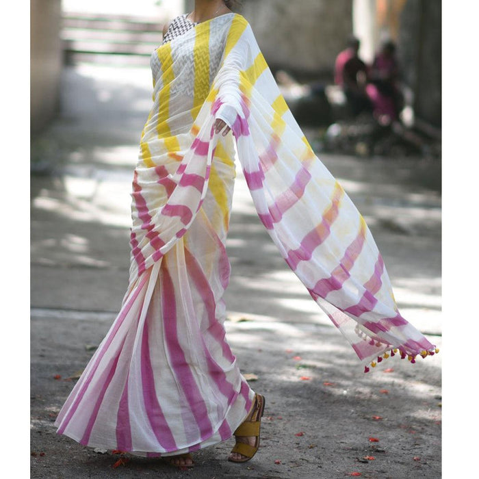 Glorious White Colored Festive Wear Pure Linen Designer Saree