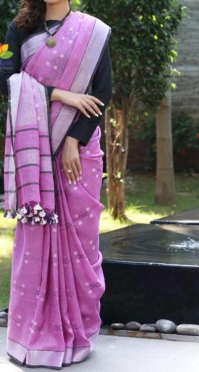 Gorgeous Purple Colored Casual Wear Printed Linen Saree