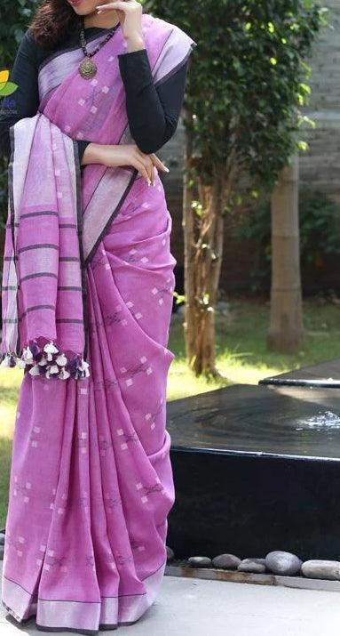Gorgeous Purple Colored Casual Wear Printed Linen Saree