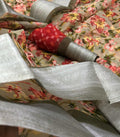 Graceful Pure Linen Mint Colored Casual Printed Saree