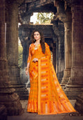 Hypnotic  Orange  Colored Partywear Pure linen Saree