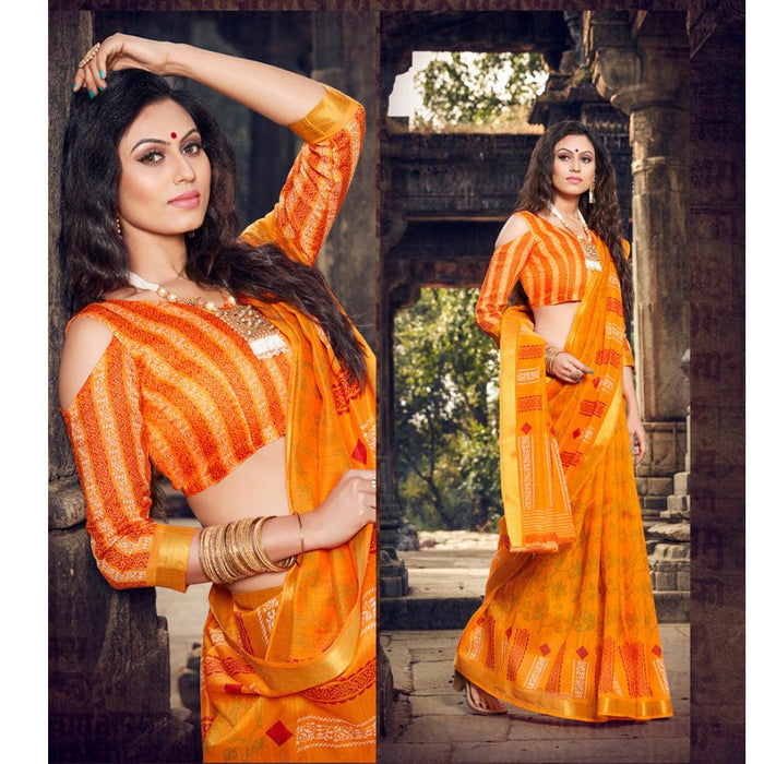 Hypnotic  Orange  Colored Partywear Pure linen Saree