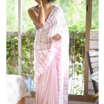 Hypnotic White With Wine Colored Festive Wear Pure Linen Designer Saree - Ibis Fab
