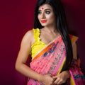 Impressive Baby Pink Colored  Festive Printed  Pure Linen Saree