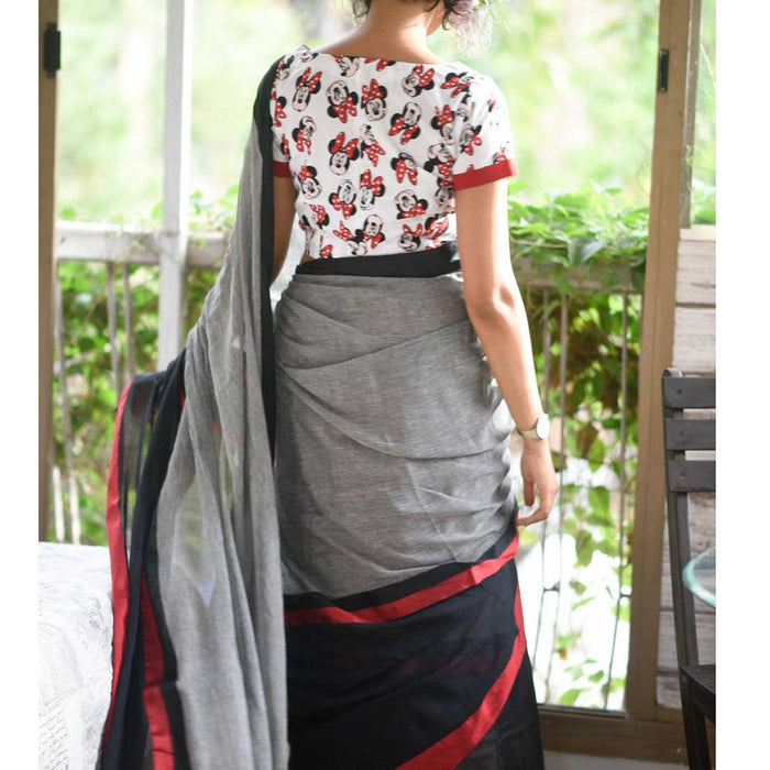 Impressive Black And Grey Colored Festive Wear Pure Linen Designer Saree