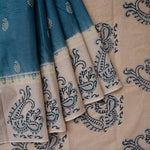 Innovative Cream & Blue Colored Festive Printed Pure Linen Saree - Ibis Fab