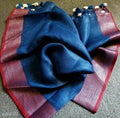 Innovative Dark Blue Colored Festive Wear Printed Pure Linen Saree