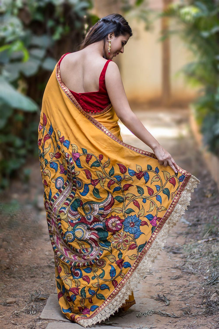 Jasan Yellow colored Linen Designer Saree